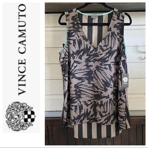 NWT VINCE CAMUTO Sleeveless V-Neck High Low Hem Tunic Style Top Sz: L